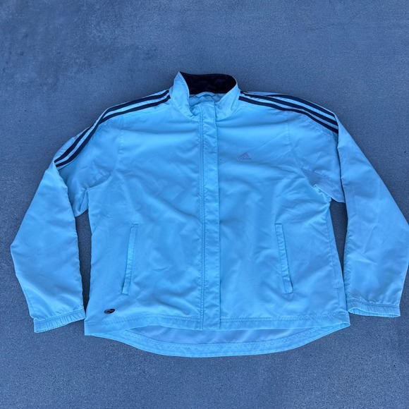 adidas Jackets & Blazers - Adidas ClimaProof Windbreaker Jacket Women XL Light Blue Full Zip 3 Stripe